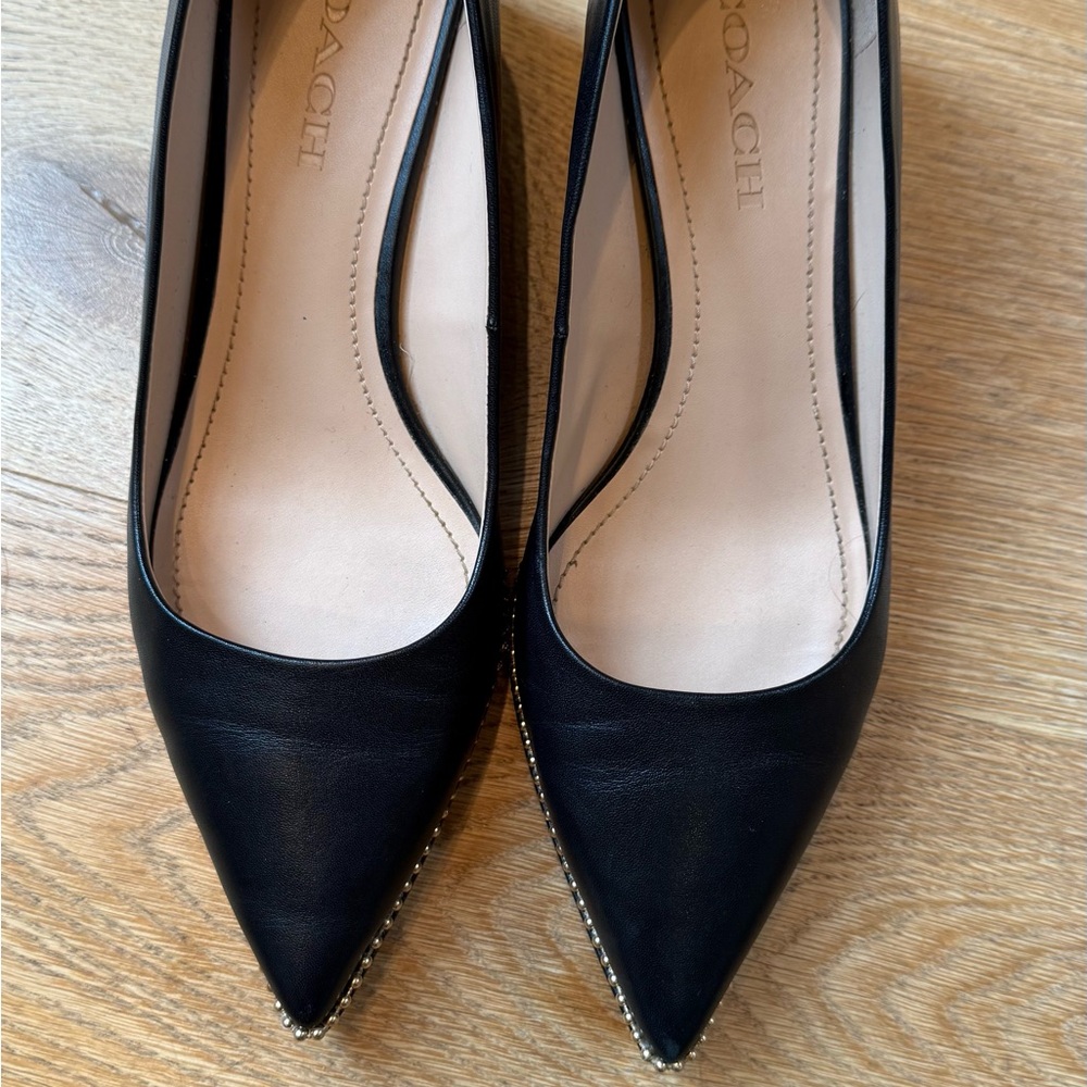 Coach Black Pointed Toe Stud Trim Heels